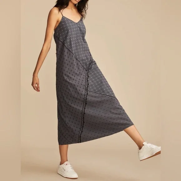 NWT Lucky Brand Textured Patchwork Dress India Ink Blue Embroidered.       20 - Picture 2 of 12